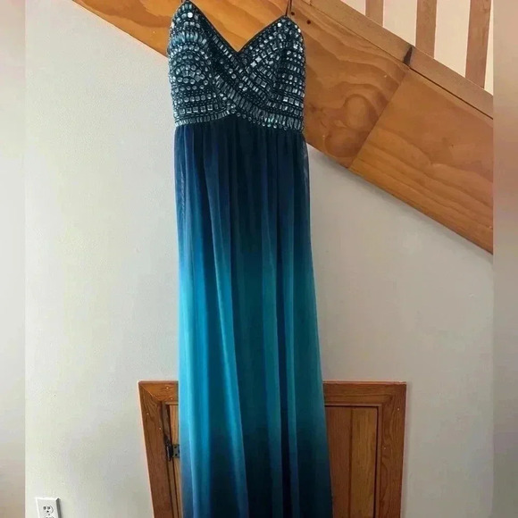 B. Smart Dresses & Skirts - Strapless Blue Rhinestone Ombré Prom Dress